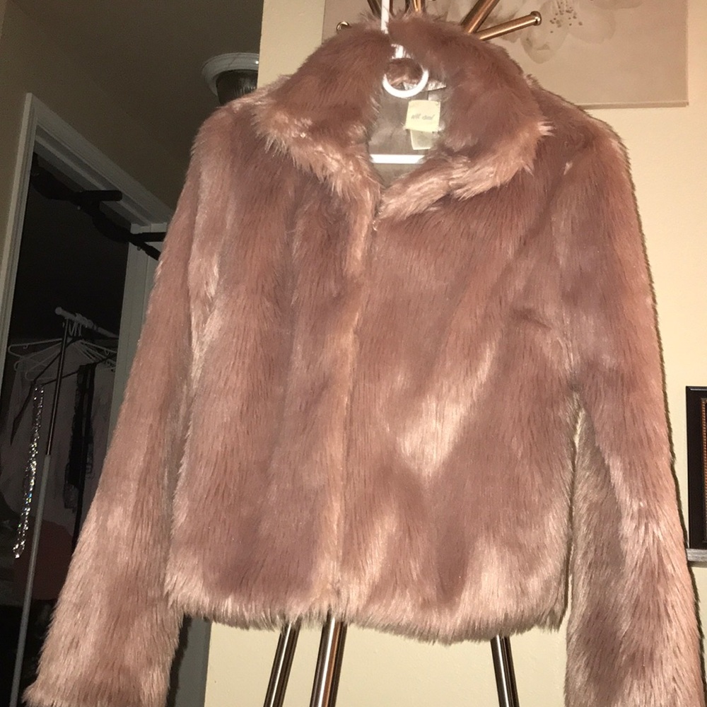 Pink winter fur coat